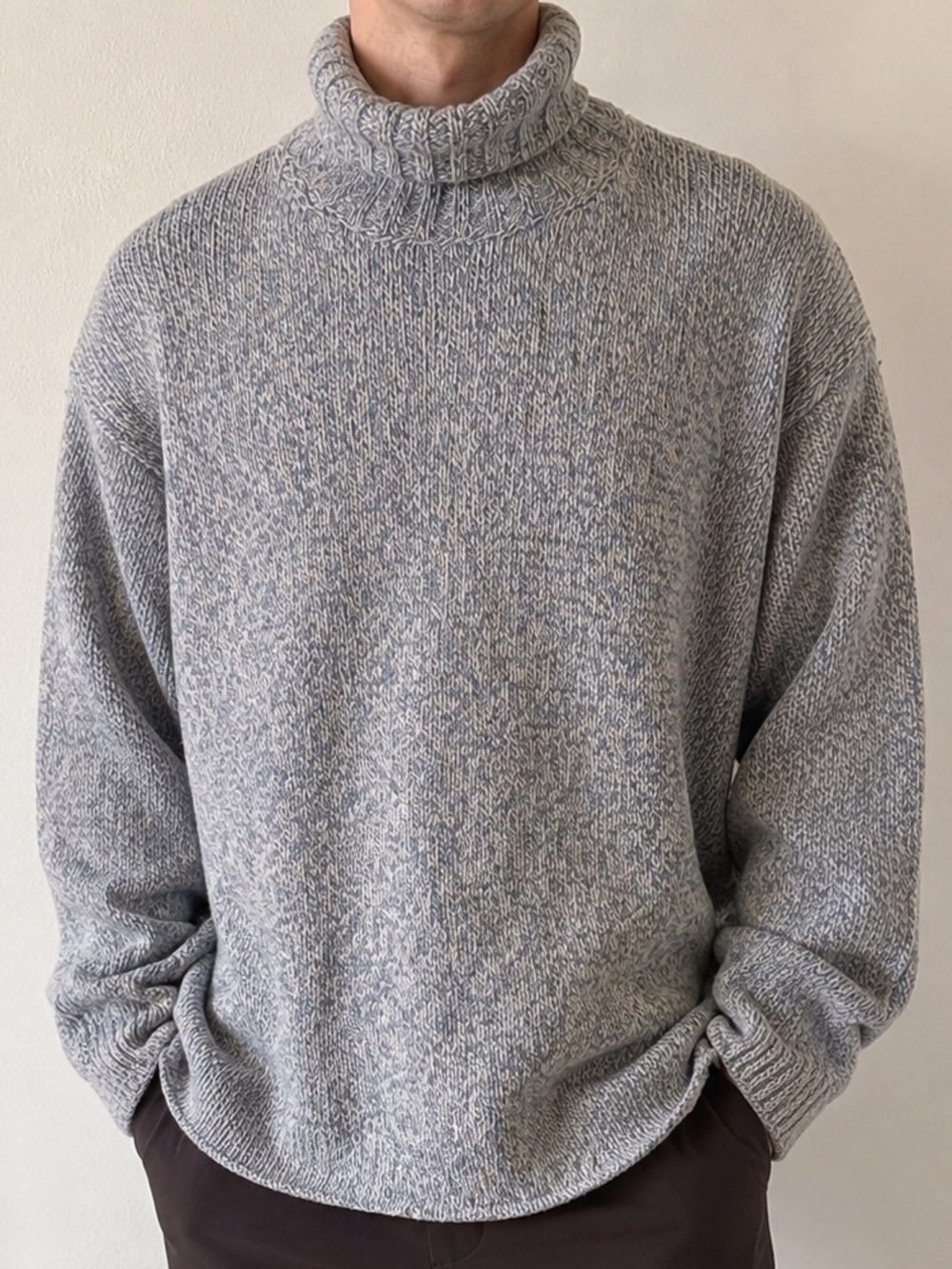 Ermenegildo Zegna Wool Cashmere Marled Turtleneck Sweater Made Italy XL 54